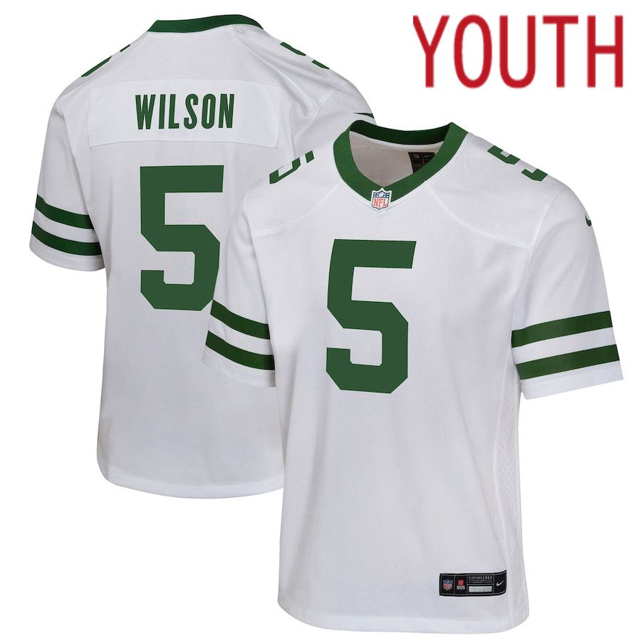 Youth New York Jets #5 Garrett Wilson Nike Legacy White Game NFL Jersey